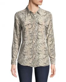 Equipment Slim Signature Python-Print Silk Button-Front Blouse at Neiman Marcus