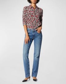 Equipment Slim Signature Silk Blouse in Chilli Pepper Multi at Neiman Marcus