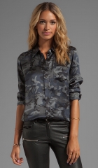 Equipment Underground Camo Printed Brett Blouse in Traditional Camo at Revolve