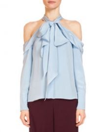 Erdem Aila Silk Cold-Shoulder Top  Light Blue at Bergdorf Goodman