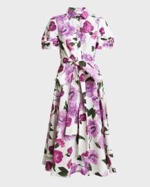 Erdem Belted Floral Cotton Short-Sleeve Midi Shirtdress at Neiman Marcus