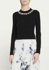 Erdem Dorina Crystal Cable-Knit Cashmere Pullover - at Bergdorf Goodman