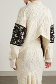 Erdem Embroidered Wool blend Cable Knit Sweater In Ivory at Net a Porter