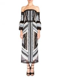 ErdemSissy Exposed-Shoulder Midi Dress  Black Blue at Neiman Marcus