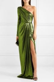 Eris one-sleeve draped lamé gown at Net a Porter