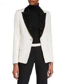 Escada Beaded Floral-Jacquard Lapel Blazer Jacket at Neiman Marcus