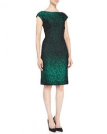 Escada Cap-Sleeve Metallic Sheath Dress GreenBlack at Neiman Marcus