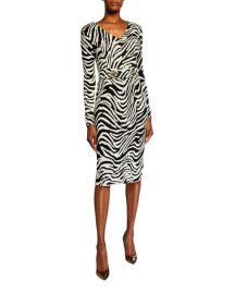 Escada Dorgia Zebra-Print Belted Dress at Neiman Marcus