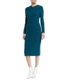 Escada Long-Sleeve Zip-Front Mid-Length Sheath Dress at Neiman Marcus