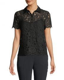 Escada Short-Sleeve Lace Polo Top w  Camisole at Neiman Marcus