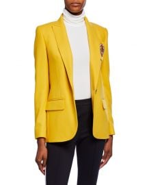 Escada Wool Blazer with Crest Brooch at Neiman Marcus