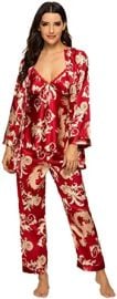 Escalier Women39s Silk Satin Pajamas Set 3 Pcs Floral Silky Pj Sets Sleepwear Cami Nightwear with Robe and Pant at  Womens Clothing store at Amazon