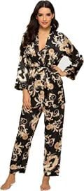 Escalier Women39s Silk Satin Pajamas Set 3 Pcs Floral Silky Pj Sets Sleepwear Cami Nightwear with Robe and Pant at Womens Clothing store at Amazon