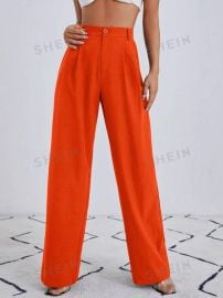 Essnce Solid Zip Up Straight Leg Pants at Shein