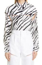 Et Ochs Kennedy Zebra Print Cutout Silk Button Up Shirt at Nordstrom