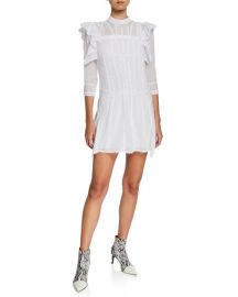 Etoile Isabel Marant Alba Embroidered Ruffle 3 4-Sleeve Short Dress at Neiman Marcus