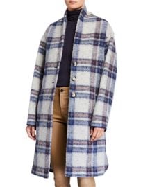 Etoile Isabel Marant Gabriel Plaid Wool Long Coat at Neiman Marcus