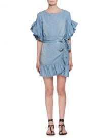 Etoile Isabel Marant Lelicia Round-Neck Wrap-Front Chambray Dress at Neiman Marcus