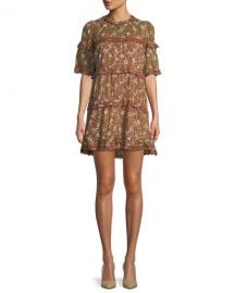 Etoile Isabel Marant Maiwenn Ochre Floral-Print Tiered Mini Dress at Neiman Marcus