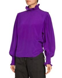 Etoile Isabel Marant Yoshi High-Neck Silk Blouse at Neiman Marcus