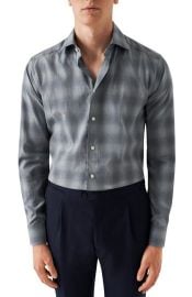 Eton Slim Fit Shadow Check Cotton Flannel Dress Shirt in Medium Blue at Nordstrom Rack at Nordstrom Rack