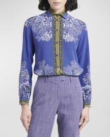 Etro Bandana Border-Print Long-Sleeve Silk Blouse at Neiman Marcus