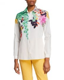 Etro Bouquet-Print Cotton Poplin Shirt at Neiman Marcus