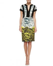 Etro Deep Floral Sheath Dress W Bordered Bodice at Neiman Marcus