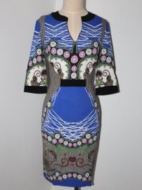 Etro Dresses Etro Blue Print Vneck 34 Sleeve Dress 4 Poshmark at Poshmark