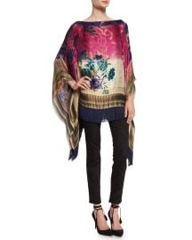 Etro Floral Fringe-Trim Poncho  Blue Pink at Neiman Marcus