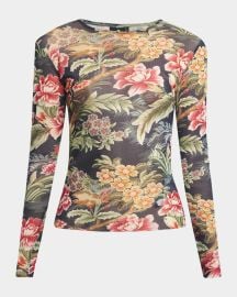 Etro Floral Long Sleeve Mesh Top at Neiman Marcus