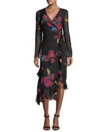 Etro Floral-Print Silk Faux-Wrap Midi Cocktail Dress at Neiman Marcus