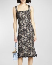 Etro Lace-Overlay Paisley Jacquard Sleeveless Sheath Dress at Neiman Marcus