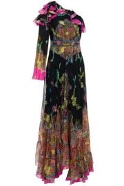 Etro One shoulder Metallic Printed fil coup Silk blend Maxi Dress at The Outnet