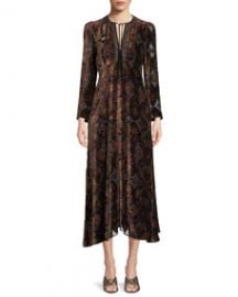 Etro Paisley-Print Velvet A-Line Granny Dress w  Cravat Trim at Bergdorf Goodman