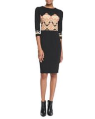 Etro Ponte Paisley-Bodice Dress at Neiman Marcus