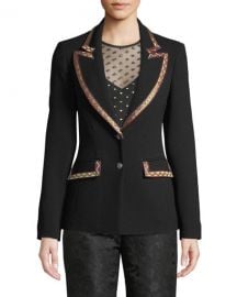 Etro Single-Breasted Wool-Crepe Blazer w  Embroidered Ribbon Trim at Neiman Marcus