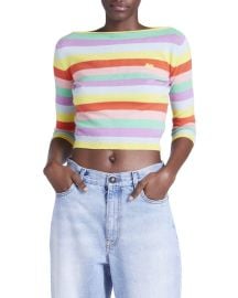 Etro Stripe Boat-Neck Cropped Cashmere Top at Neiman Marcus