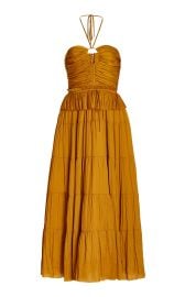 Evanthe Ruched Satin Midi Halter Dress By Ulla Johnson at Moda Operandi