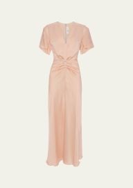 Eve Gathered-Waist Satin Midi Dress at Bergdorf Goodman