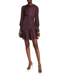 Ever New Long-Sleeve Mini Satin Drape Dress at Neiman Marcus