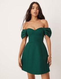 Ever New off the shoulder structured mini dress in emerald at ASOS