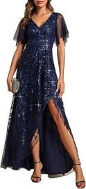 Ever-Pretty Women's Shimmery Formal Dress V Neck Sequins A-Line Side Slit Elegant Long Evening Dresses 02083 at Amazon