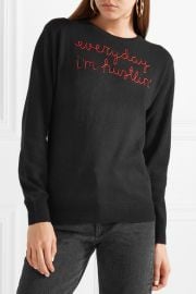 Everyday I\'m Hustlin\' embroidered cashmere sweater by Lingua Franca at Net A Porter