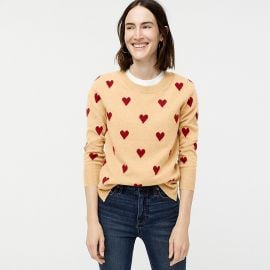 Everyday cashmere crewneck sweater with intarsia-knit hearts at J Crew