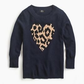 Everyday cashmere crewneck sweater with leopard heart at J.Crew