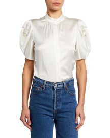 Evie Twisted Puff-Sleeve Silk Blouse at Neiman Marcus