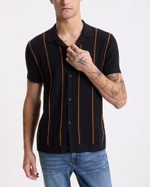 Express Cable Knit Striped Cotton Short Sleeve Sweater Polo at Express