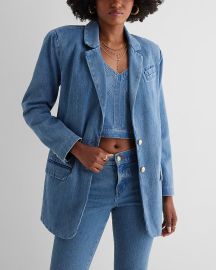 Express Denim Oversized Novelty Button Blazer at Express