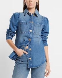 Express Denim Puff Sleeve Shacket at Express